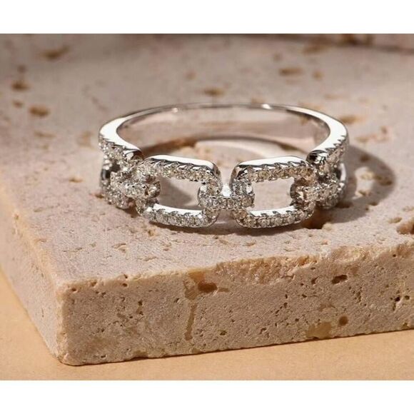 CERTIFIED Genuine Moissanite Diamond Chain Link Design Band Ring Sz 8~SALE~ - Picture 1 of 8